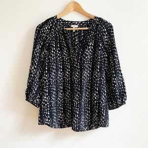 Joie * Black White Printed Silk Raglan Blouse S